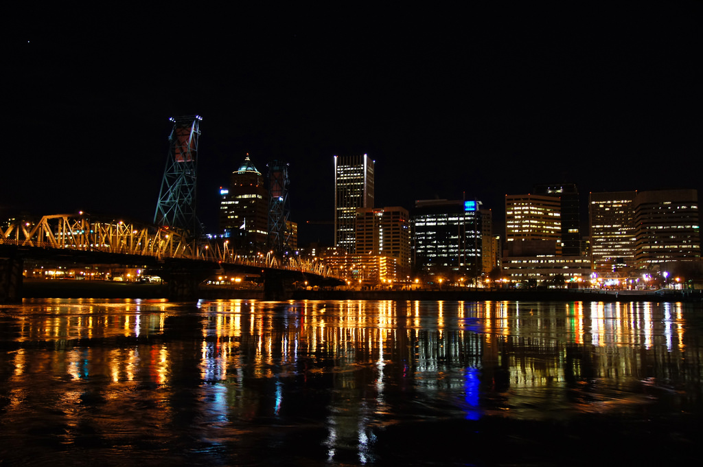 Portland river at night