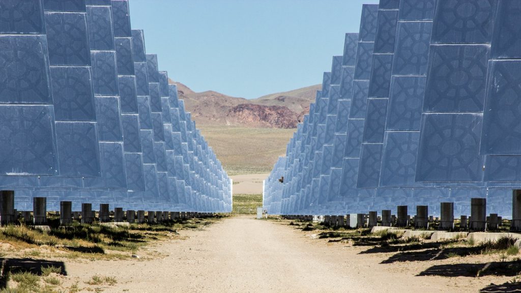 line of solar arrays