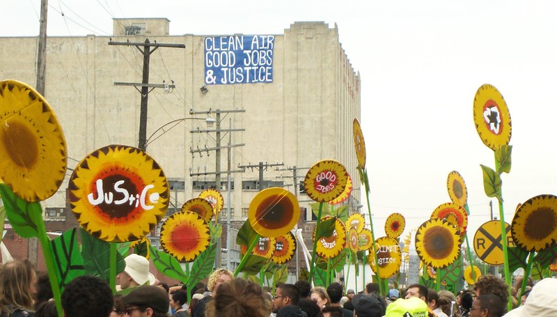 Sunflower signs at a march