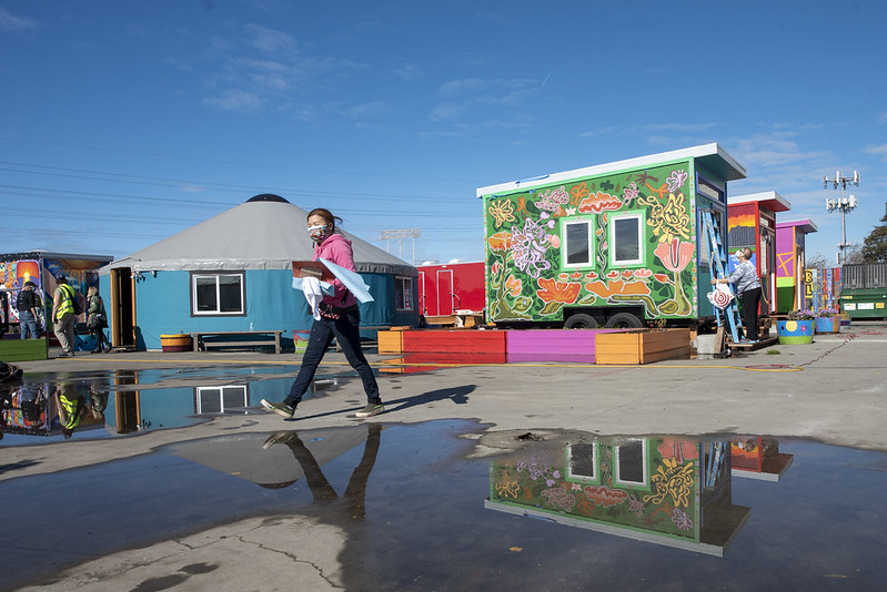 Colorful tiny houses for the unhoused