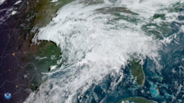 A storm system gathers over the Gulf Coast