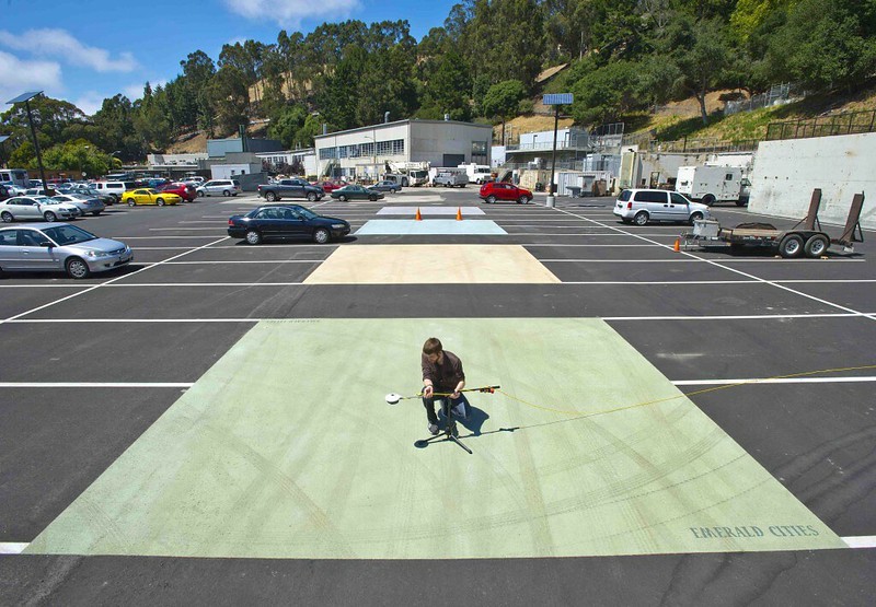 Areas of pavement painted in light colors