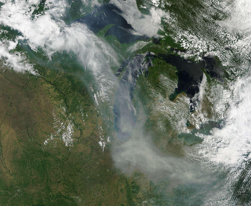 Satellite photo of smoke plumes