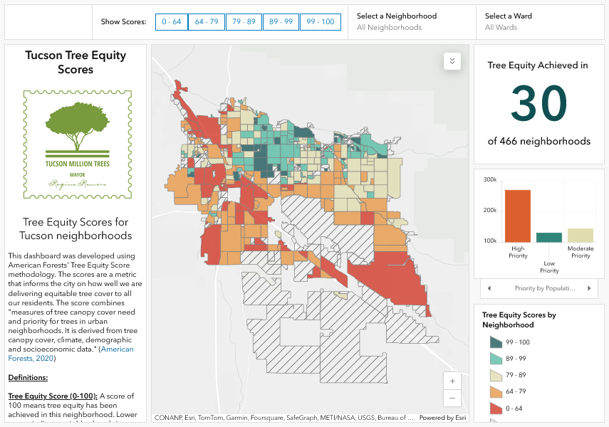 Tree equity map of Tucson